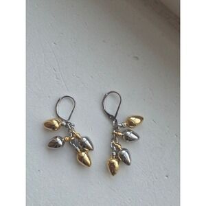Two Tone Gold Silver Teardrop Cluster‎ Dangle Leverback Earrings Mixed Metal